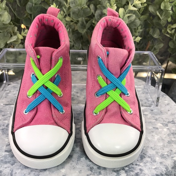 Falls Creek Kids Jasmin Mid Jr Girls 10M Pink Sparkle Canvas Sneakers✨Like NEW✨ - Picture 2 of 8